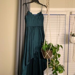 Dark green, scallop neck, high low, prom dress